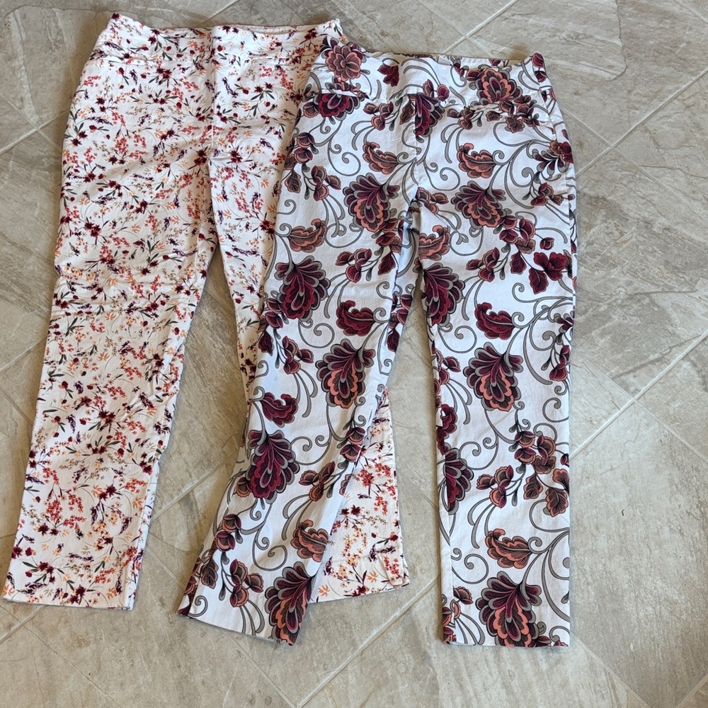 Chico’s Women's Casual Floral Print Pull on Stretch Pants